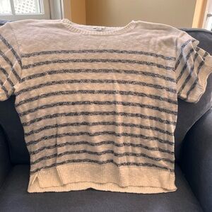 J.Crew Striped Short Sleeve Sweater Cream Navy Lightweight Knit Medium